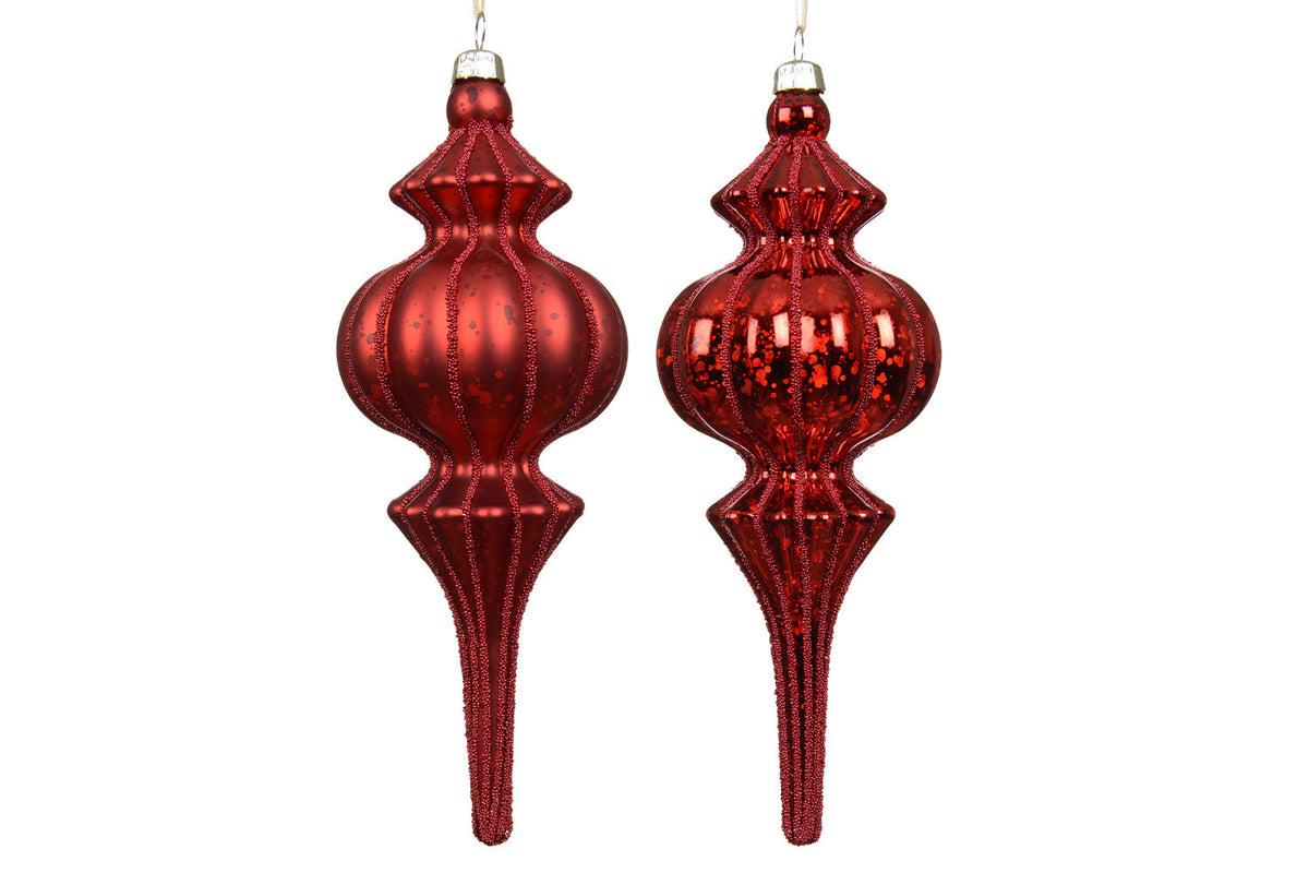 Christmas Decoration | Glitter Ornament Assortment of 2 | Red | 17 cm