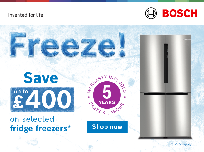 Save up to £400 on selected Bosch fridge freezers.