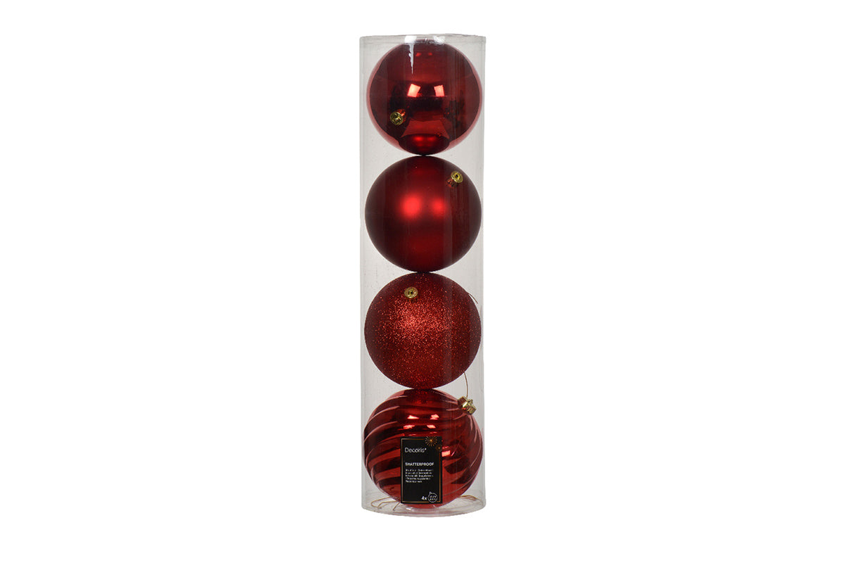 Christmas Decoration | Shatterproof Baubles | 14cm | Red | 4 Pack