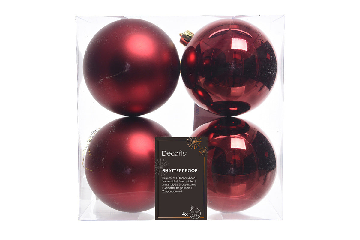 Christmas Decoration | Shatterproof Baubles | 10cm | Red | 4 Pack