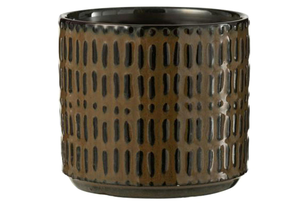 Ceramic Stripe Flowerpot | Black & Brown | Medium