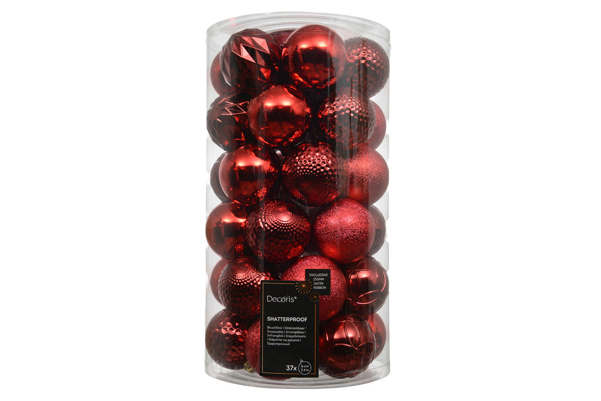 Christmas Decoration | Baubles Mix | 6 cm | Red | Pack of 37