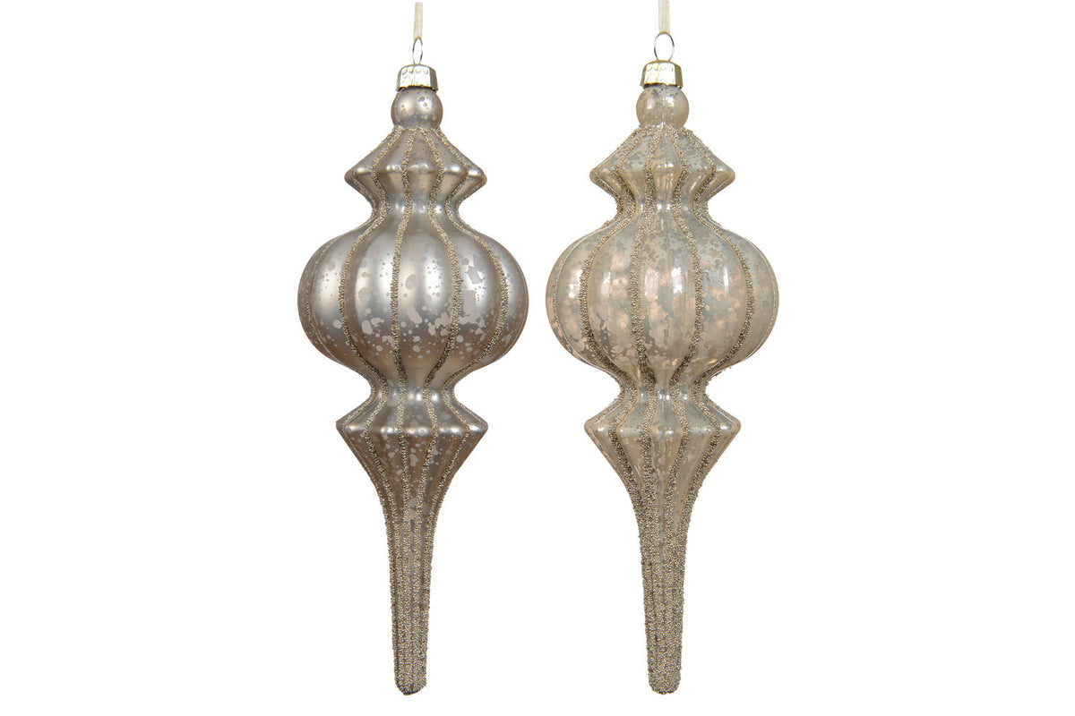Christmas Decoration | Glitter Ornament Assortment of 2 | Pearl | 17 cm