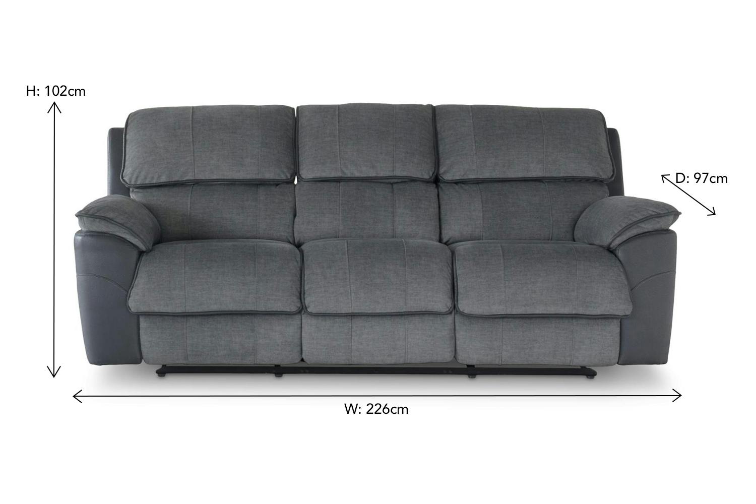 Potts 3 Seater Sofa | Recliner | Fabric | Grey