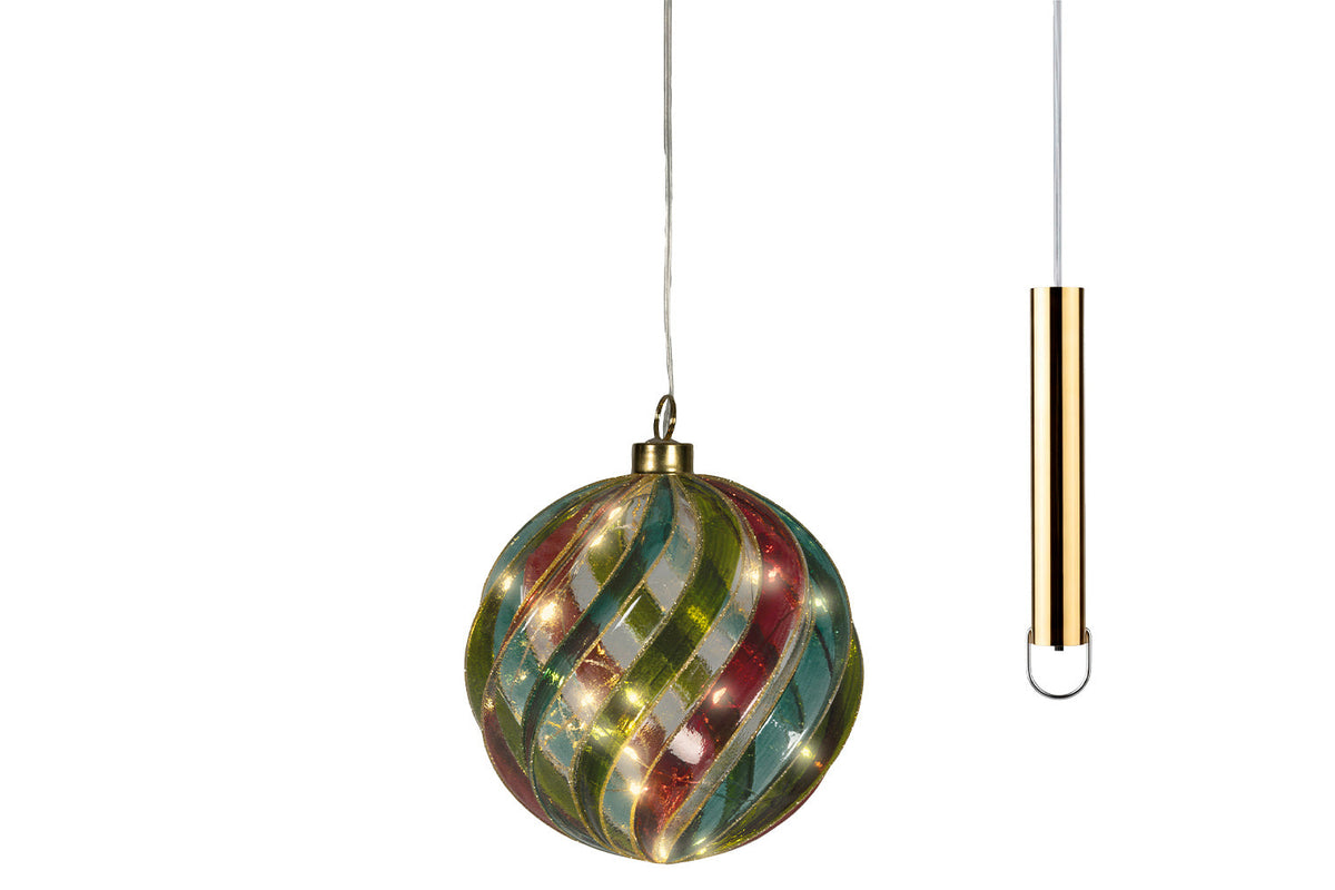 Christmas Decoration | Micro LED Ball Stripe Glitter | Multicolour | 14 cm