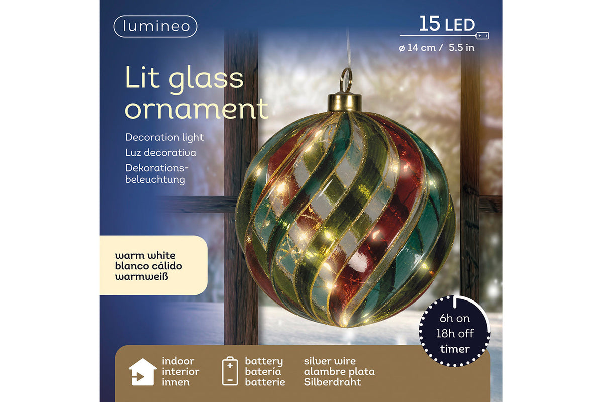 Christmas Decoration | Micro LED Ball Stripe Glitter | Multicolour | 14 cm-3