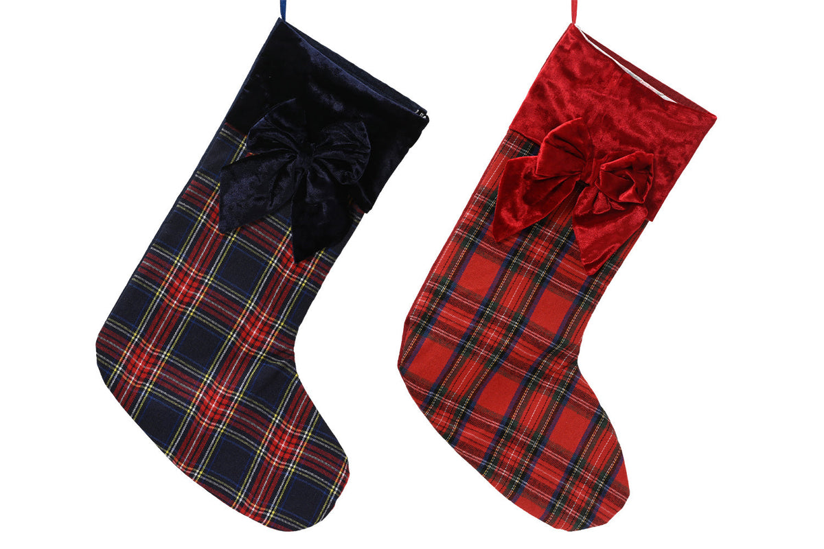 Christmas Decoration | Stocking 2 Assorted Check | Oxblood Red/Navy | 43 cm