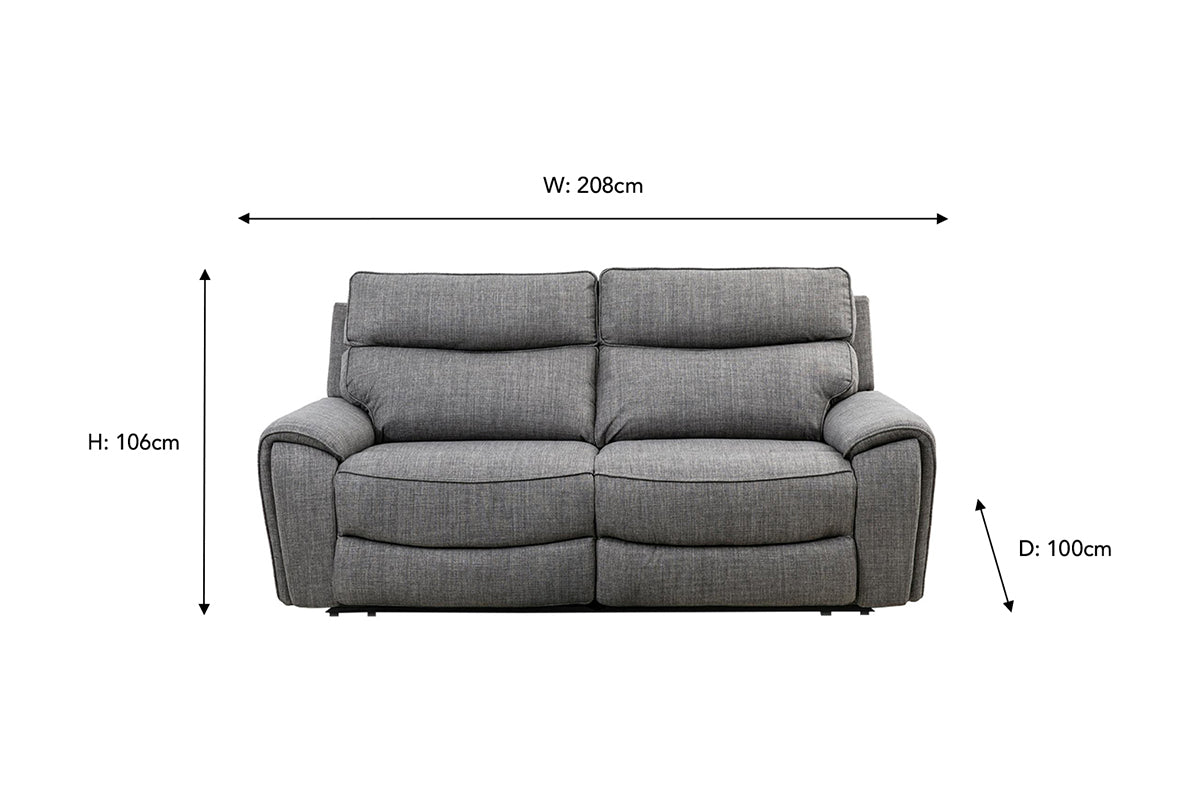 Mila 3 Seater Sofa | Power Recliner | Fabric | Grey