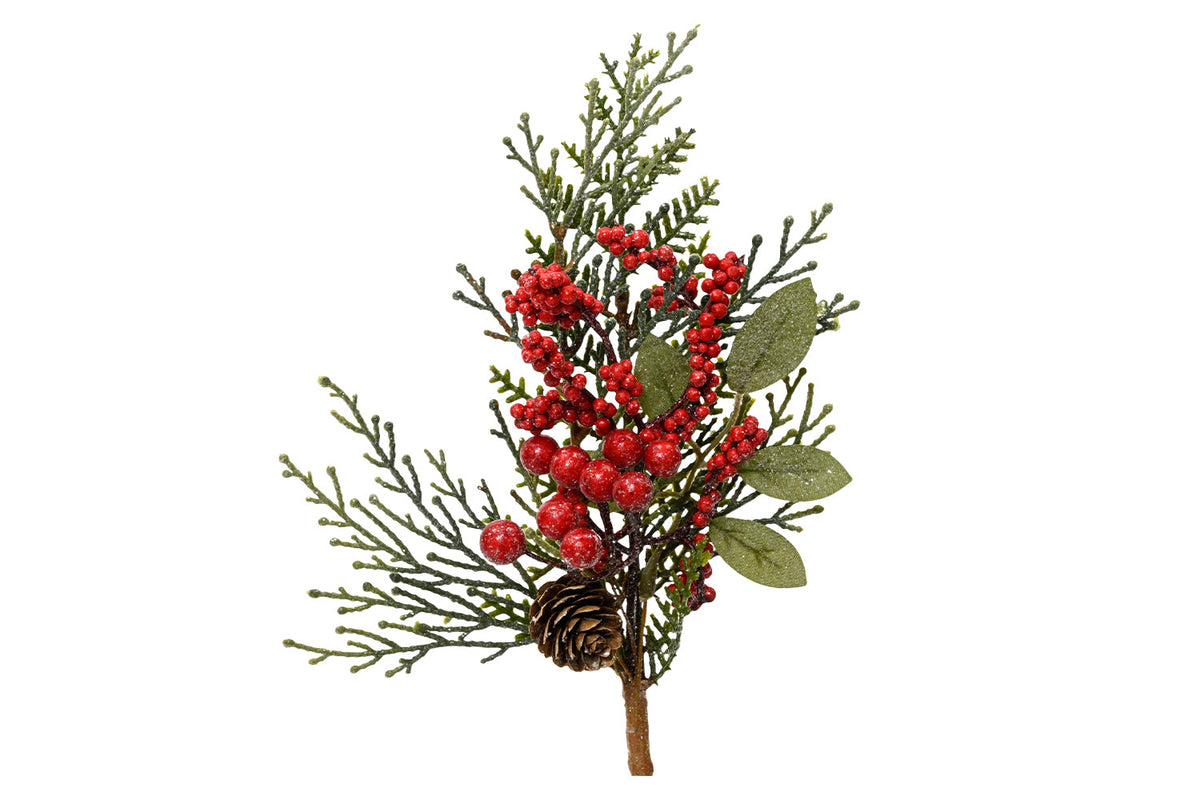 Christmas Decoration | Glitter Berries Pick | Multicolour | 30 cm