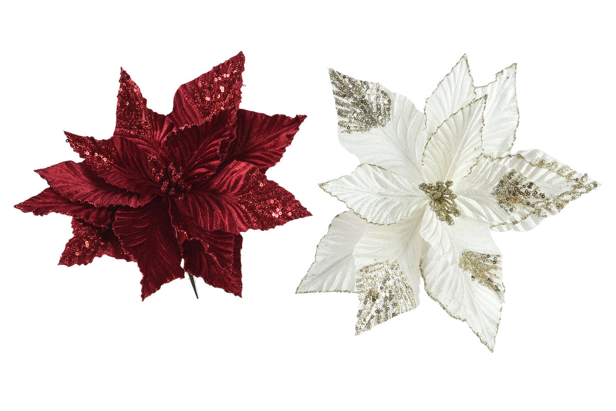 Christmas Decoration | Poinsettia Floral Pick | Oxblood Red/Pearl | 30 cm