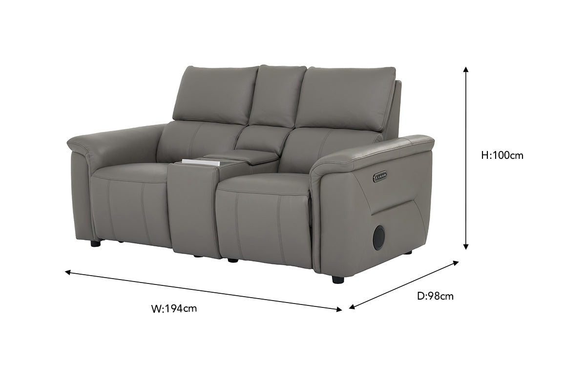 Noah 2 Seater Sofa | Power Recliner | Leather | Grey