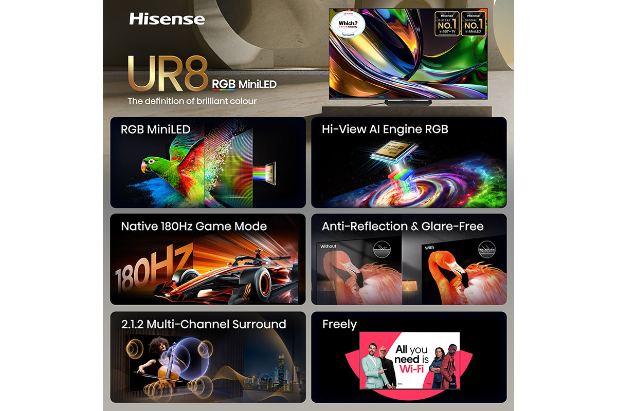 Hisense 85" RGB MiniLED UR8S 4K Smart TV 2026 | 85UR8STUK-4