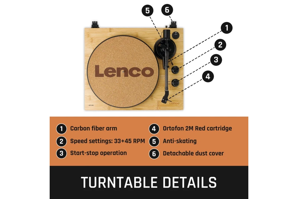 Lenco LBT-335BA  Bluetooth Turntable | Bamboo | Ortofon Cartridge-26