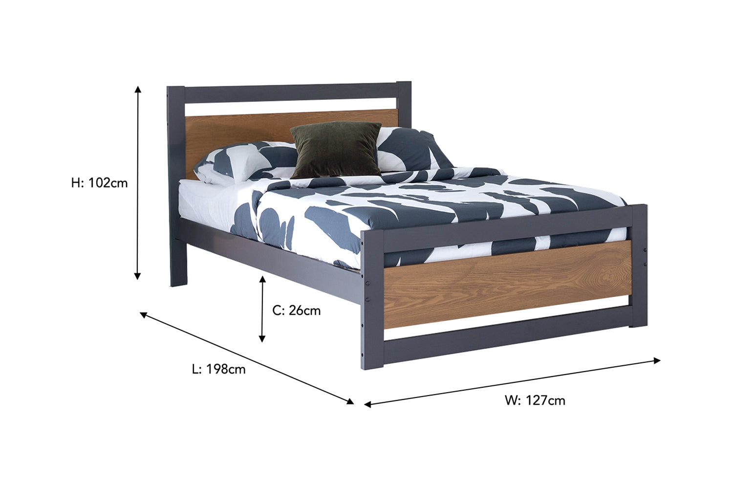 Alexis Bed Frame | Small Double | 4ft | Ash Charcoal & Wood