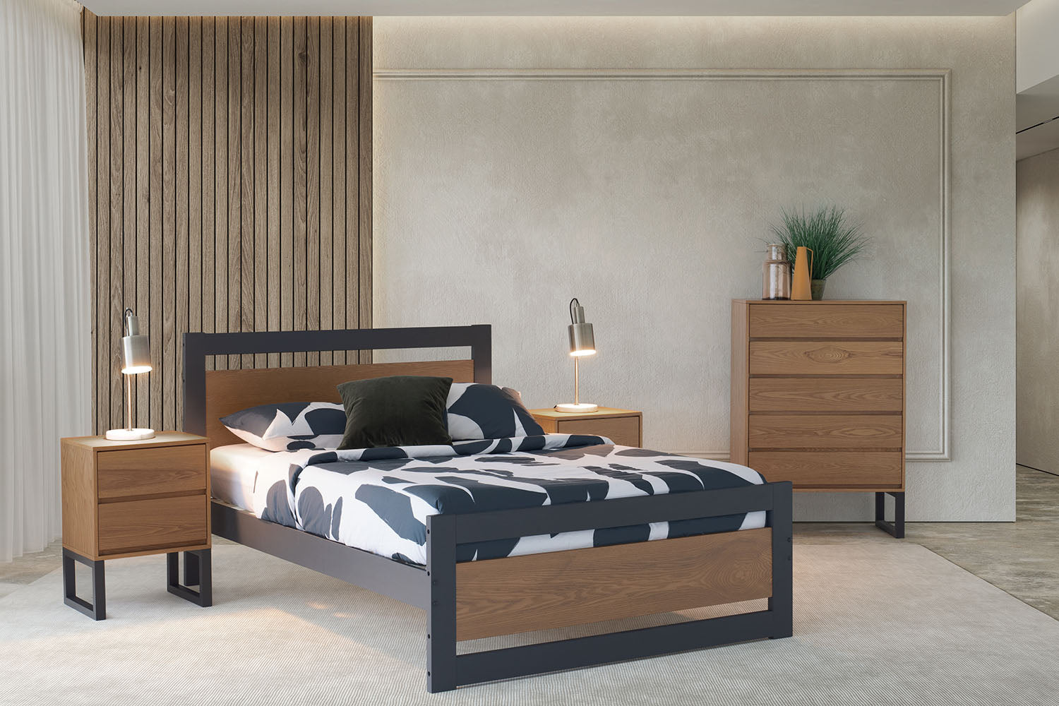 Alexis Bed Frame | Double | 4ft6 | Ash Charcoal & Wood