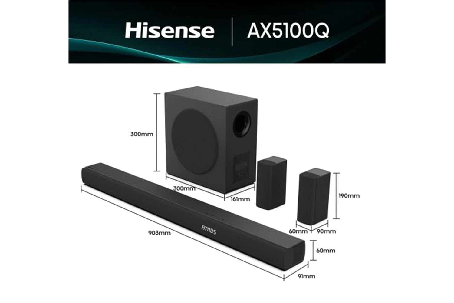 Hisense AX5100Q 5.1CH Wireless Subwoofer Soundbar | Black