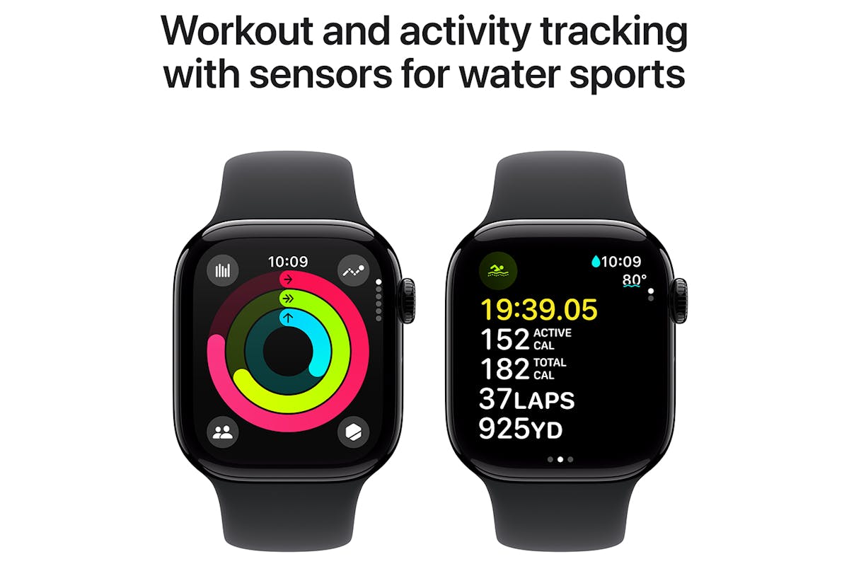 Apple Watch Series 10 GPS Cellular 42mm Jet Black Aluminium Case with Black Sport Band S M