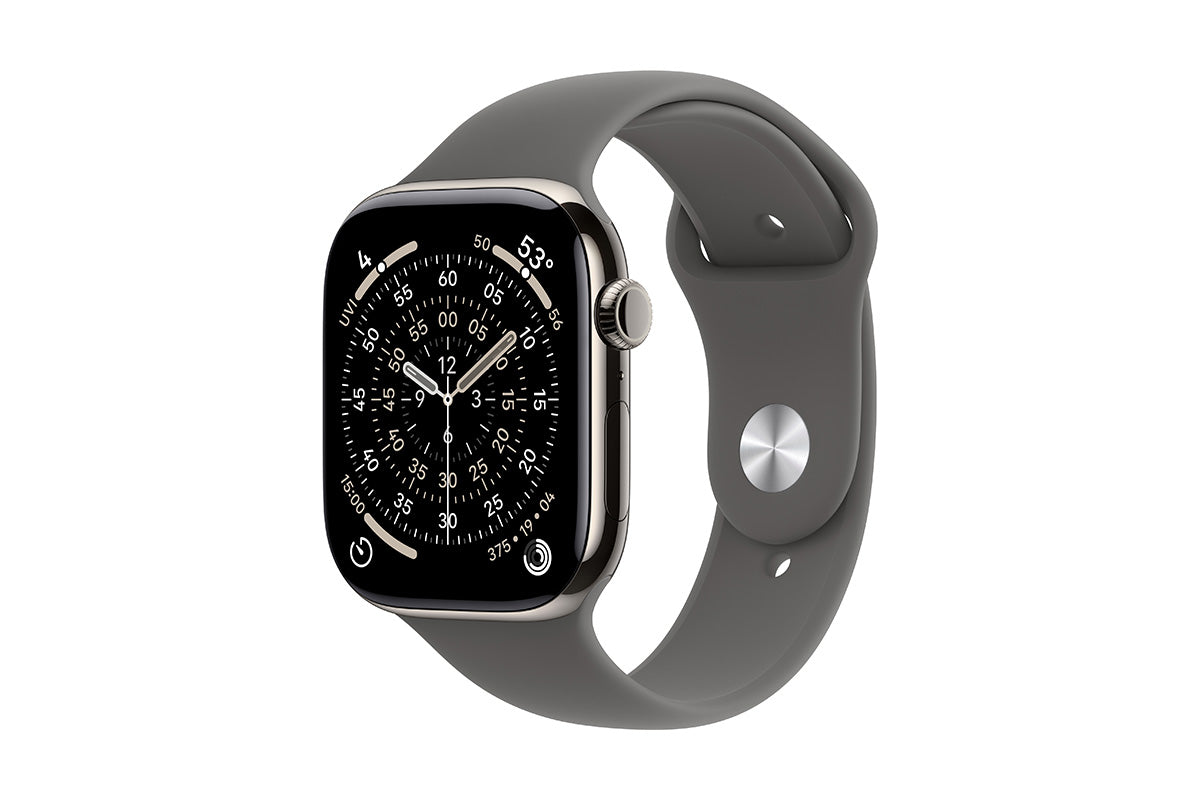Apple Watch Series 11 | 46mm | GPS + Cellular | Natural Titanium Case with Stone Grey Sport Band S/M