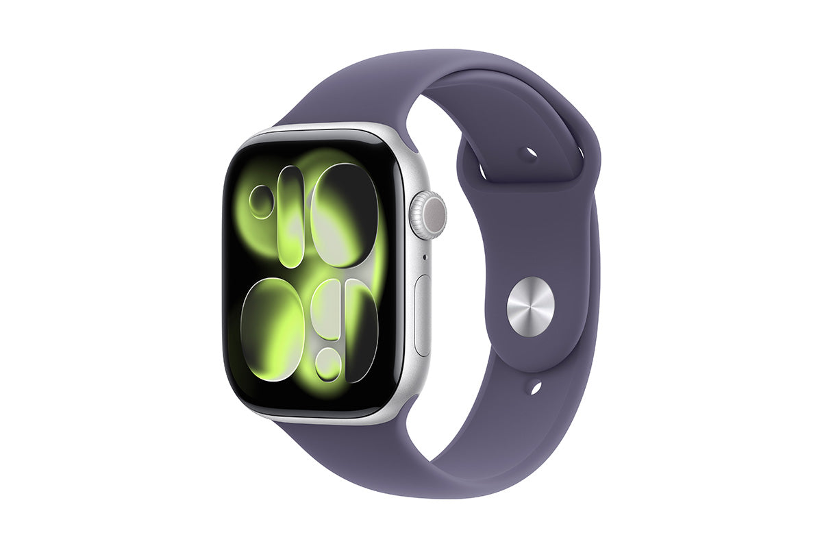 Apple Watch Series 11 | 46mm | GPS + Cellular | Silver Animinium Case with Purple Fog Sport Band S/M