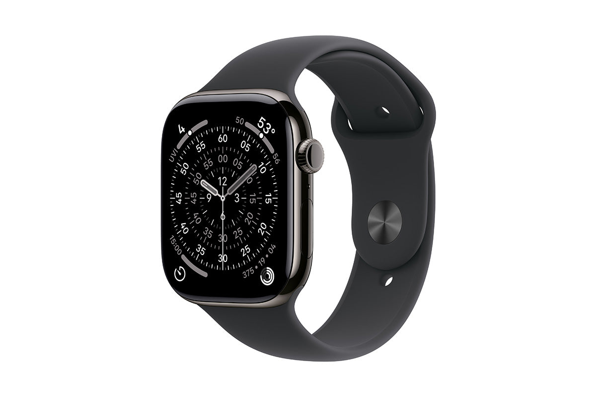 Apple Watch Series 11 | 46mm | GPS + Cellular | Slate Titanium Case with Black Sport Band S/M