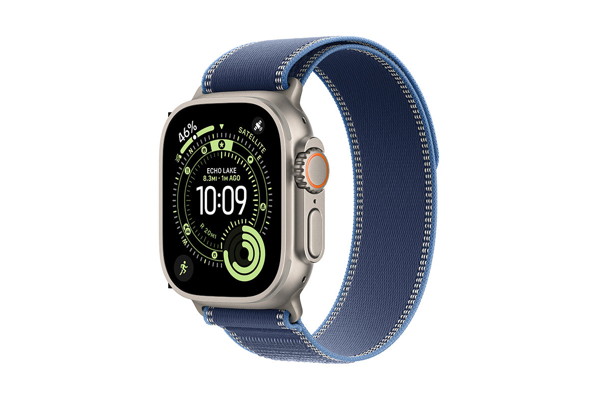 Apple Watch Ultra 3 | 49mm | GPS + Cellular | Natural Titanium Case with Blue/Bright Blue Trail Loop S/M