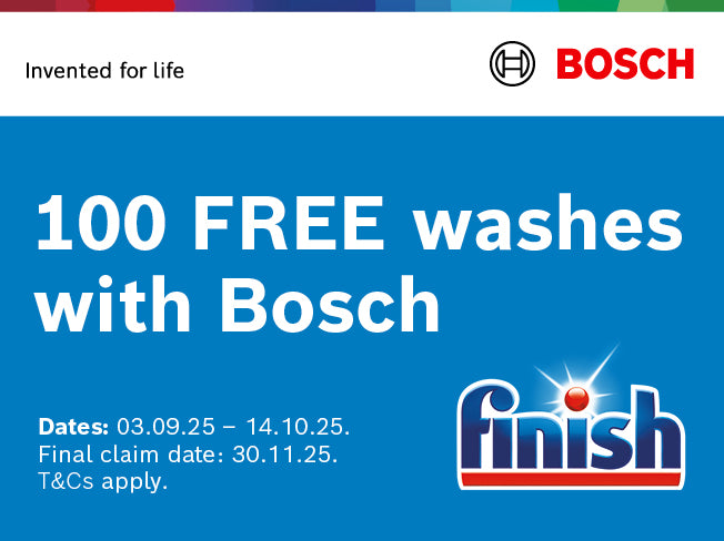 Claim a Finish Bundle with selected Bosch Dishwashers.