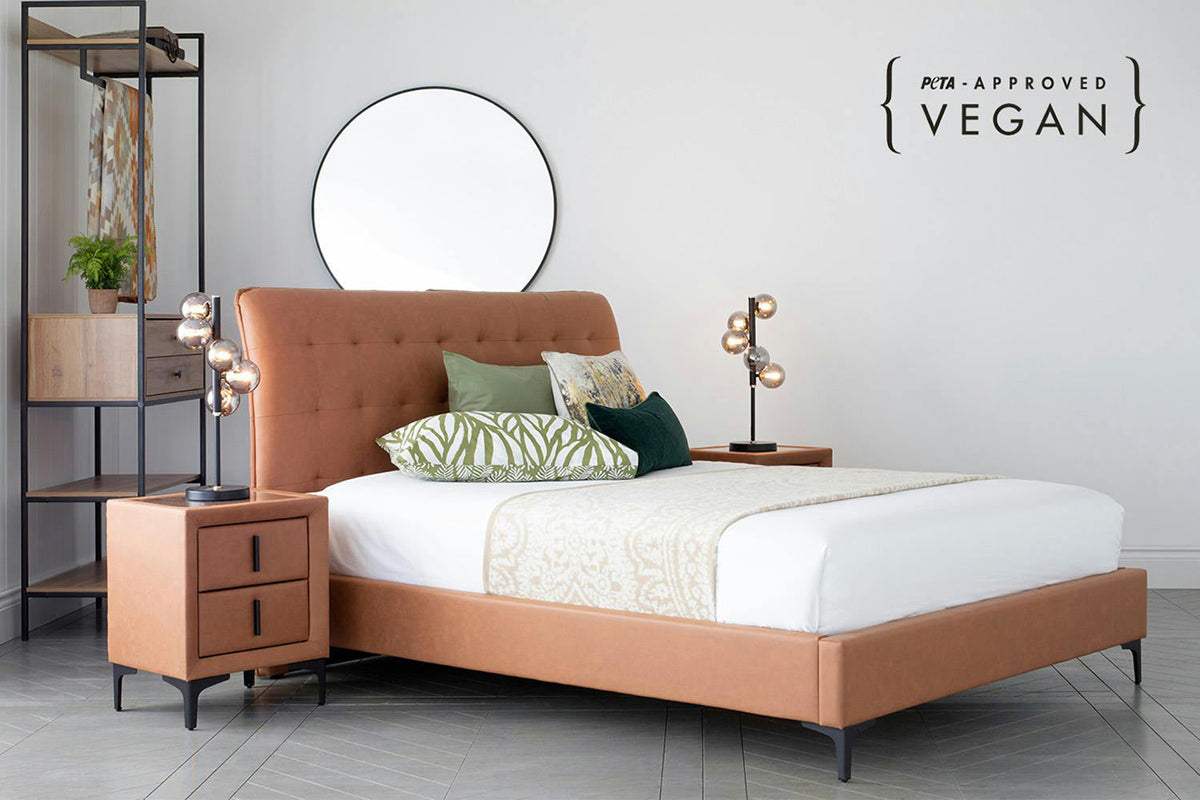Lewis Bed Frame | Vegan Leather | Double | 4ft6 | Tan