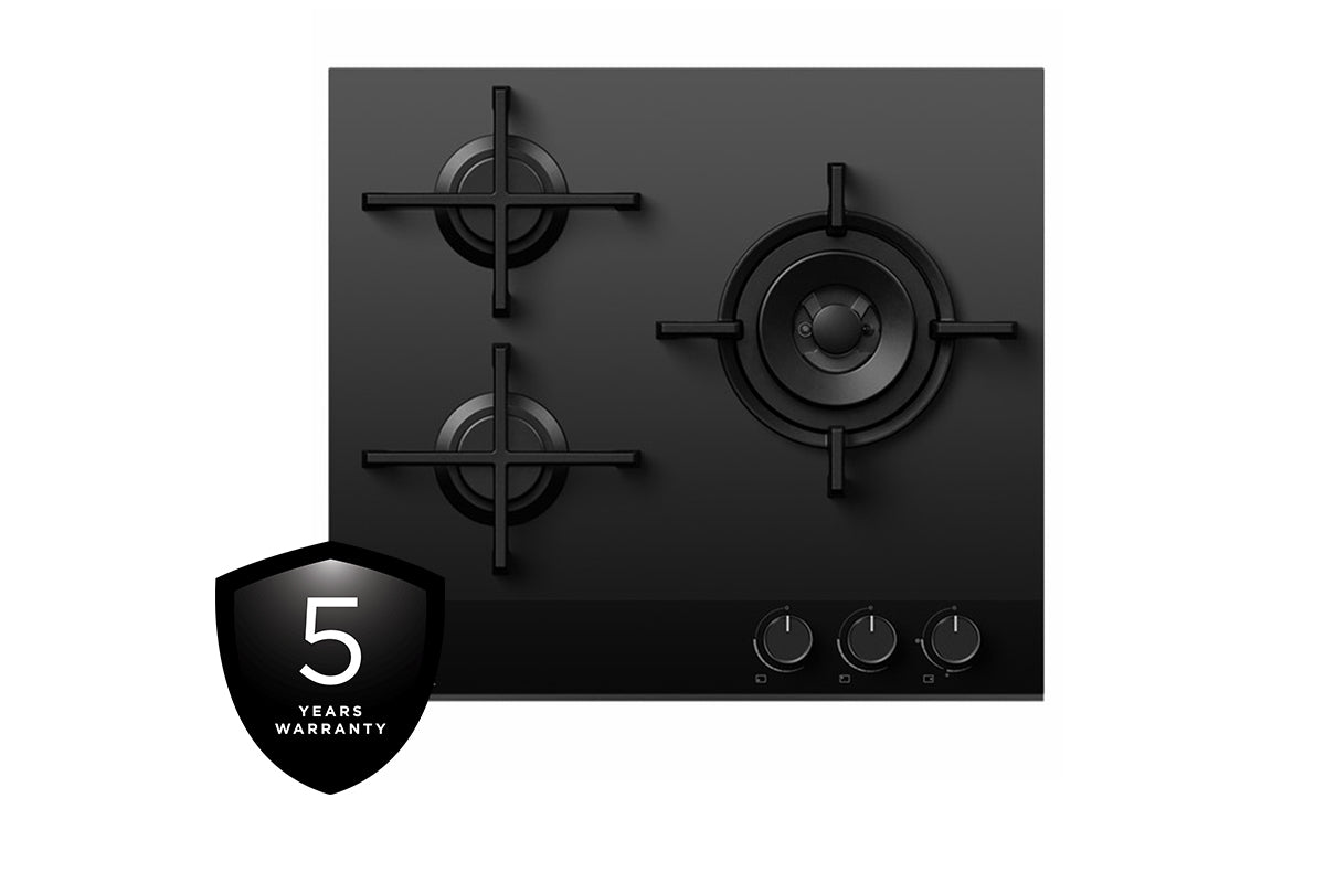 Fisher & Paykel Series 9 60cm 3 Burners Gas Hob | CG603DLPGB4 | Black Glass