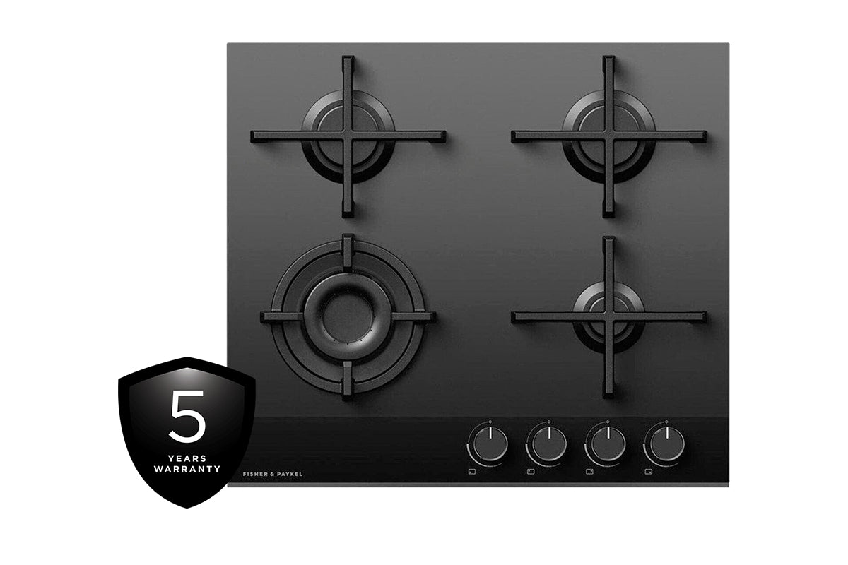 Fisher & Paykel Series 9 60cm 4 Burners Gas Hob | CG604DLPGB4 | Black Glass