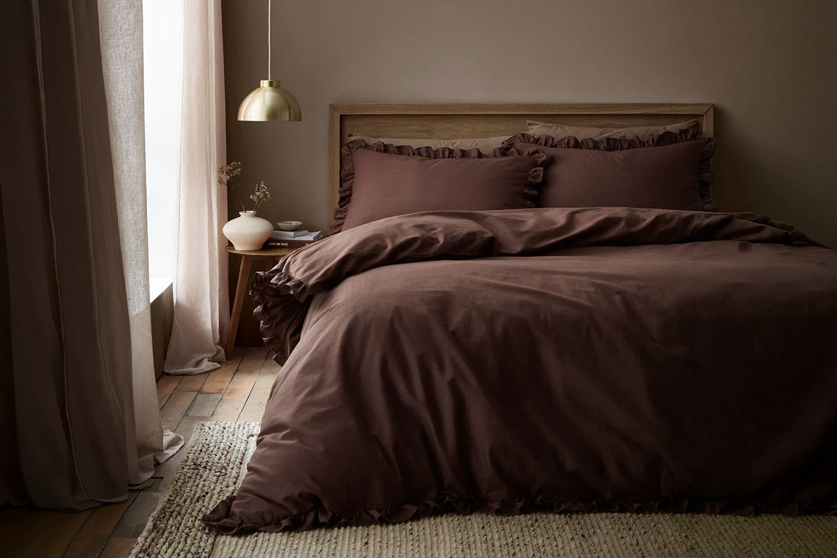 Cassia Frill Duvet Cover Set | Chocolate | Double