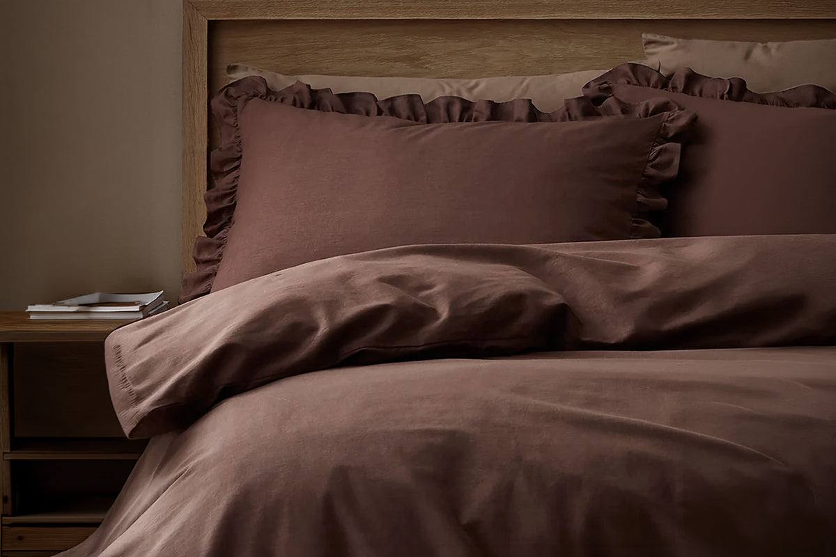 Cassia Frill Duvet Cover Set | Chocolate | Double-2