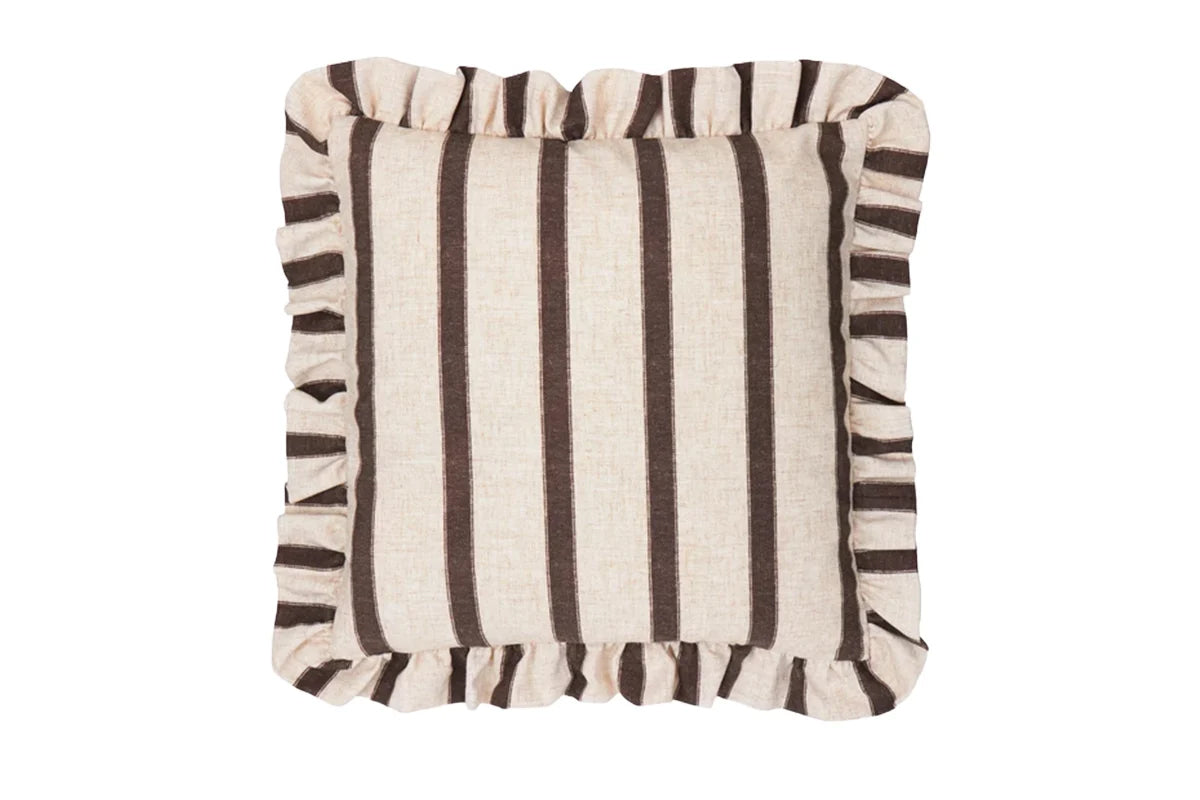 Wylder | Connie Square Striped Ruffle Cushion | Chocolate | 45 x 45 cm