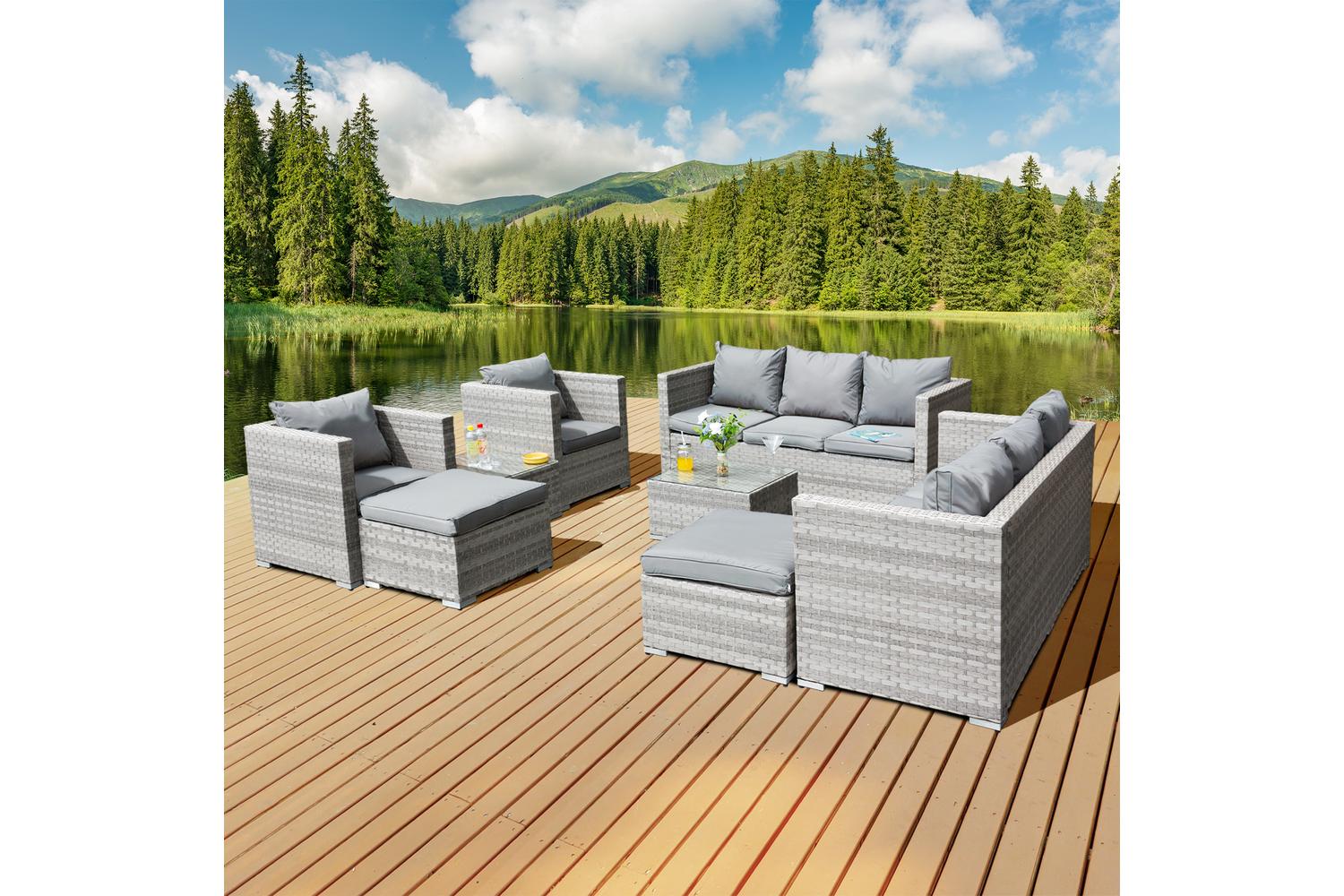 OSeasons Acorn Deluxe Rattan 10 Seat Modular Sofa Set | Outdoor Sofa Set | Rattan | Dove Grey | Large