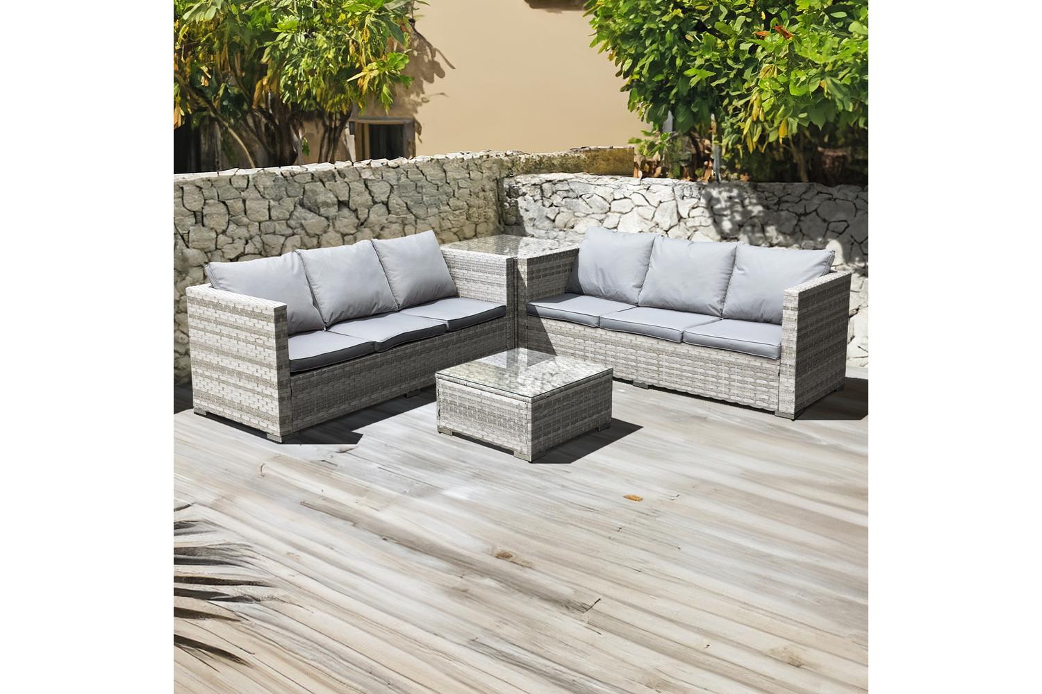 OSeasons Malta Rattan 6 Seat Corner Set | Outdoor Dining Set | Rattan | Dove Grey