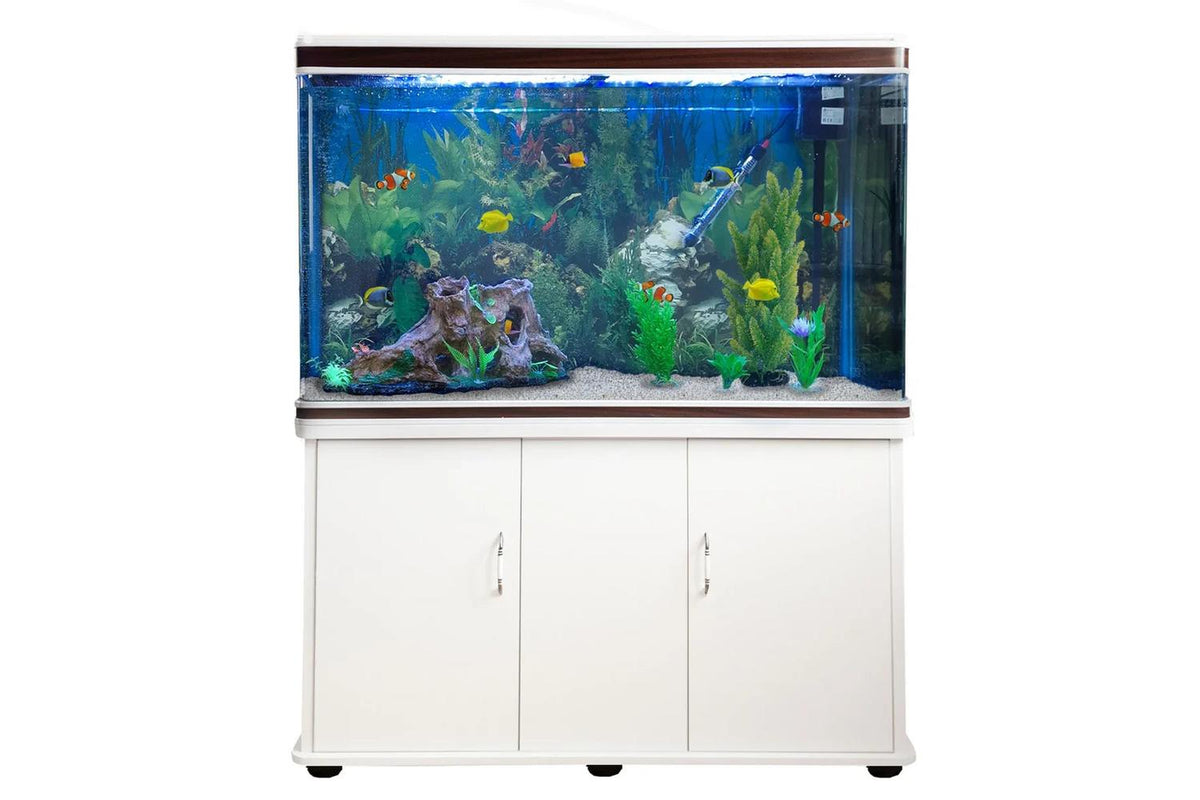 Monstershop Aquarium Fish Tank Cabinet | Complete Starter Kit | White Glass | 300 Litre