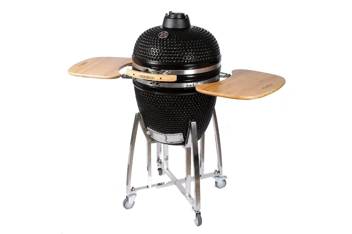 Fresh Grills Kamado Charcoal BBQ Grill 21 Inch | Ceramic Egg BBQ | Black