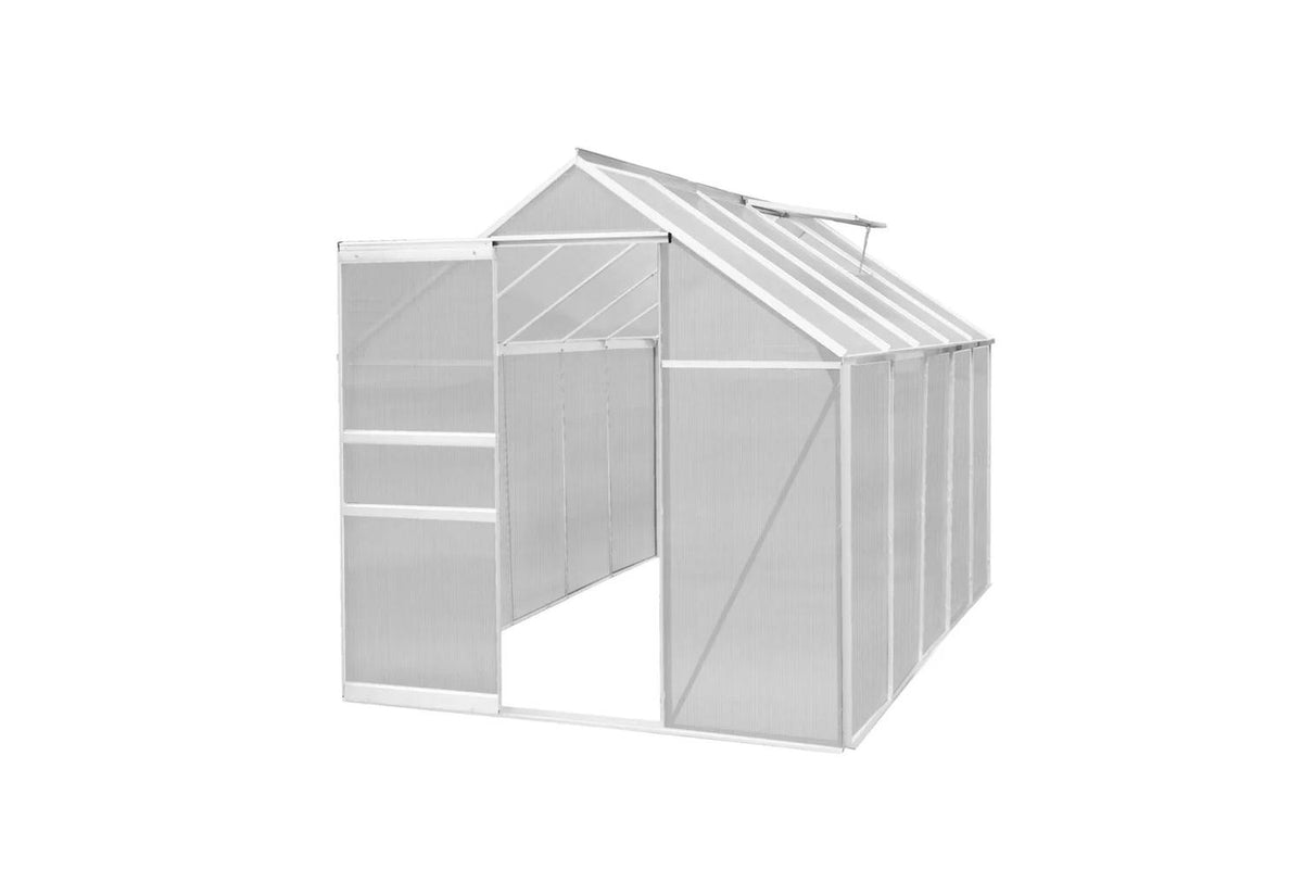 Monstershop Polycarbonate Greenhouse 6Ft X 10Ft | Walk-In Greenhouse | Aluminium & Polycarbonate | Silver