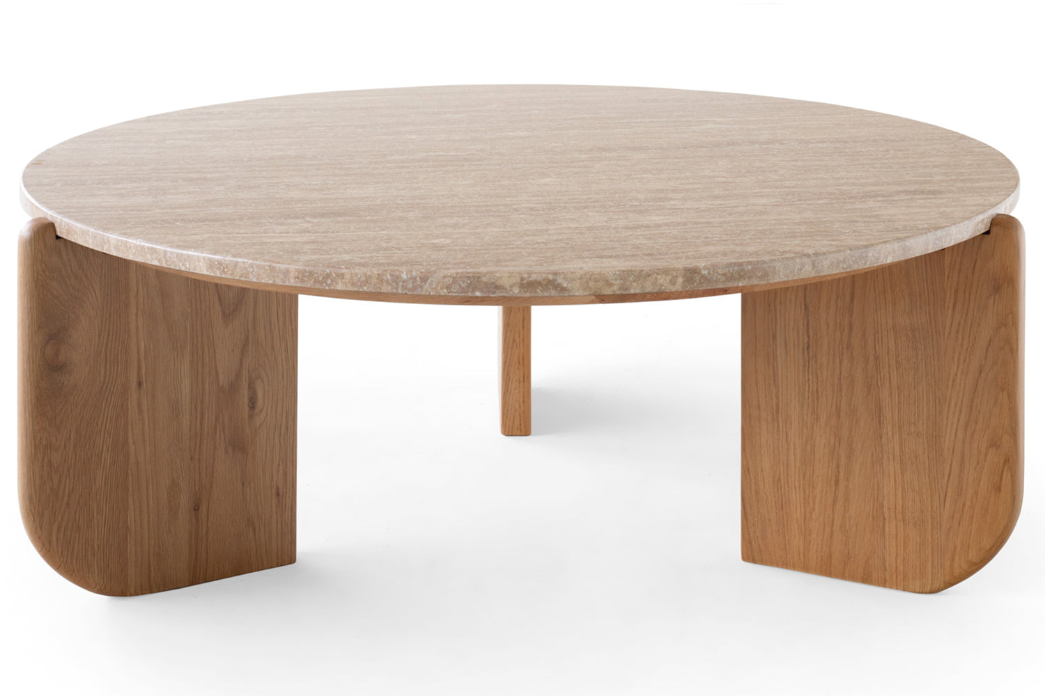 Ellie Travertine Coffee Table | Brown | Oak | Round