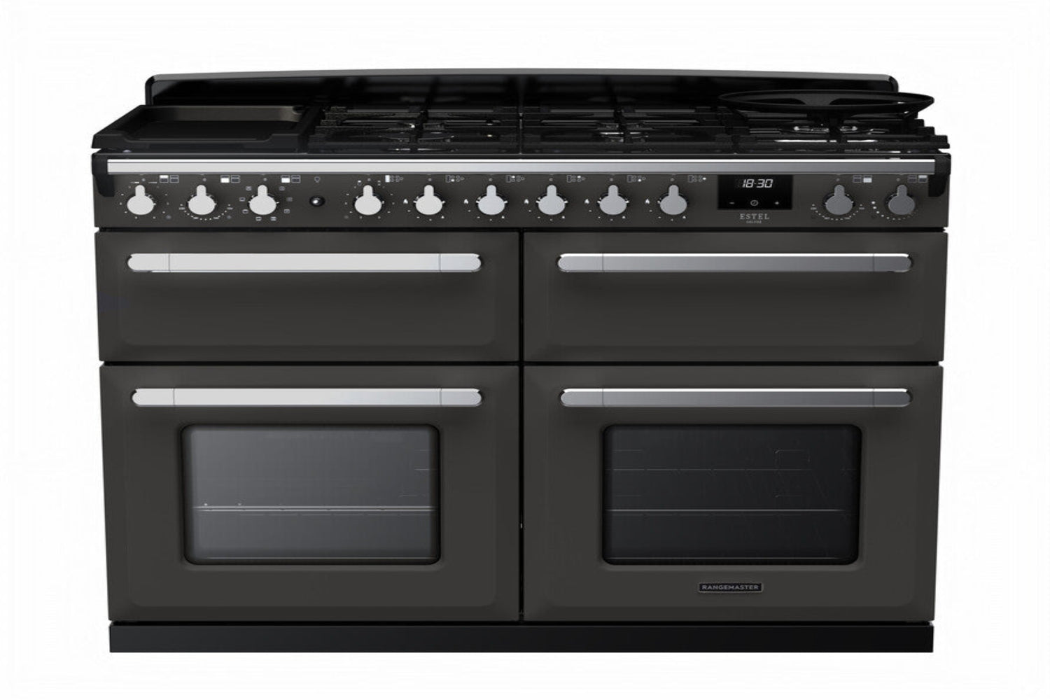 Rangemaster Estel Deluxe 110cm Dual Fuel Range Cooker with Chrome Trim | ESDLB110DFPSLTC | Slate