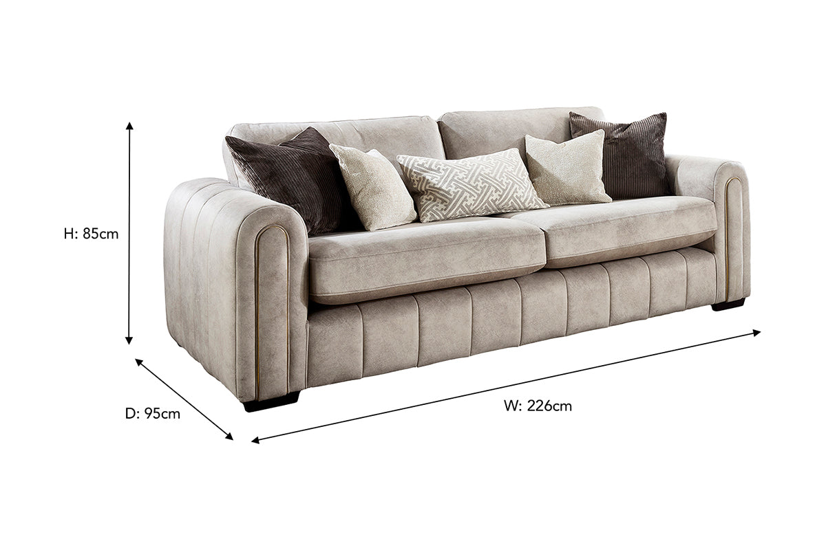 Glamour 3 Seater Sofa | Fabric | Stone