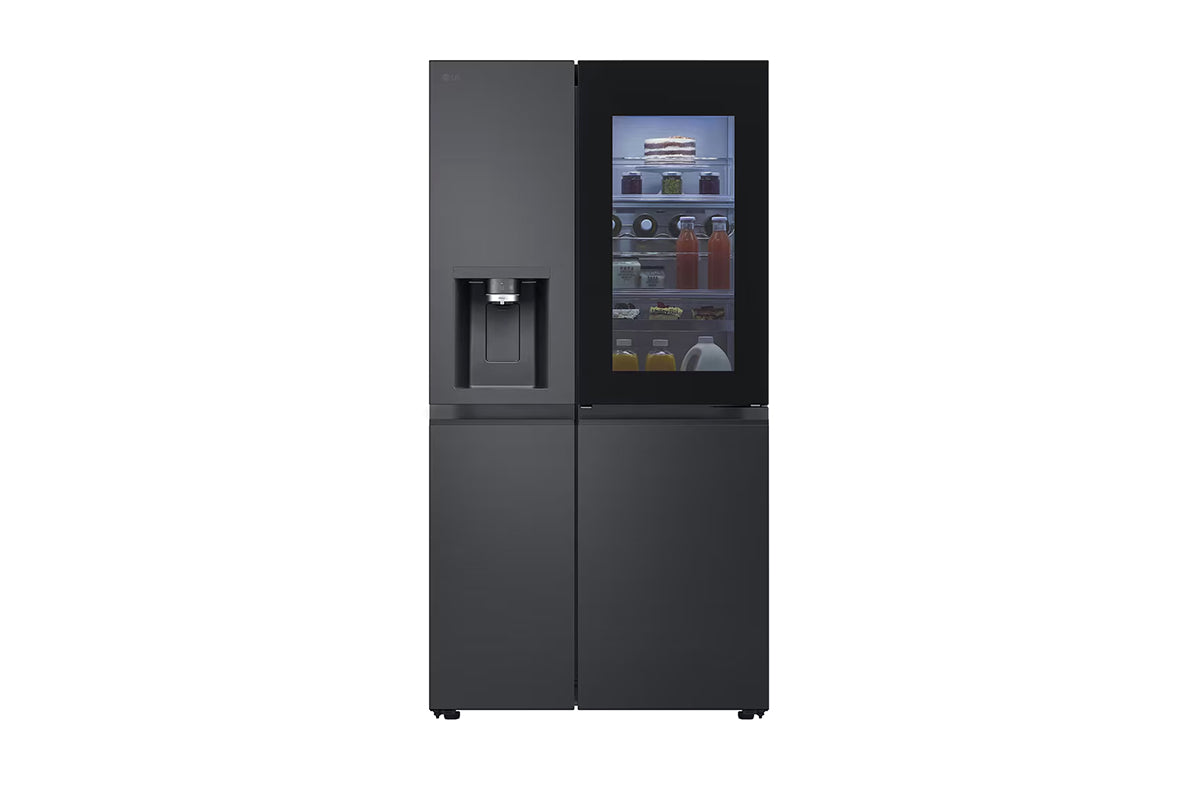 LG InstaView Side-by-Side Freestanding American Fridge Freezer | GSXE90EVDD | Essence Black Steel