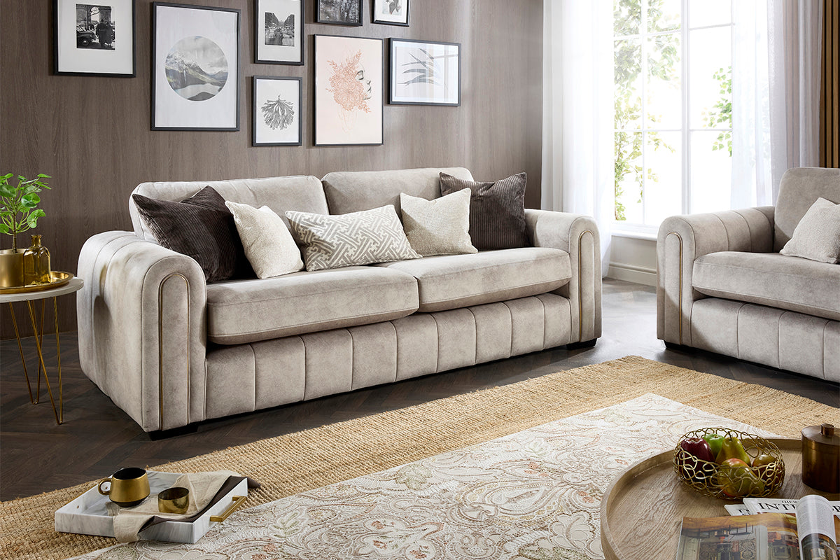 Glamour 3 Seater Sofa | Fabric | Stone