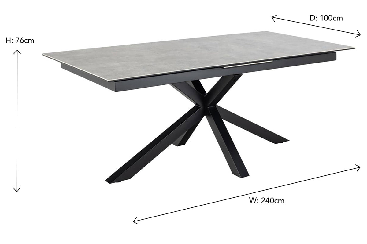 Harlie Rectangular Extending Dining Table | 200 -240 cm | Grey