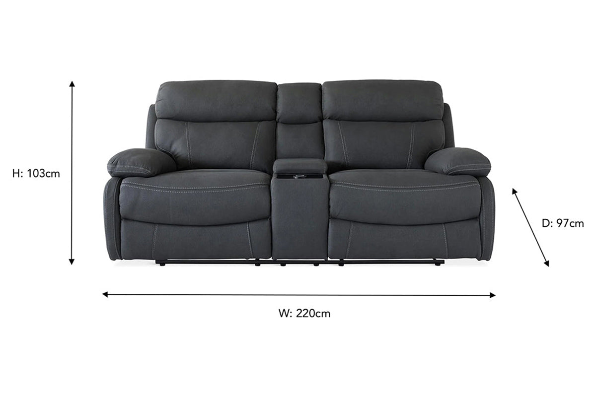 Hardy 2 Seater | Console | USB | Power Recliner | Grey