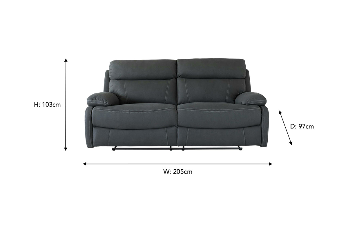 Hardy 3 Seater Sofa | USB | Power Recliner | Grey