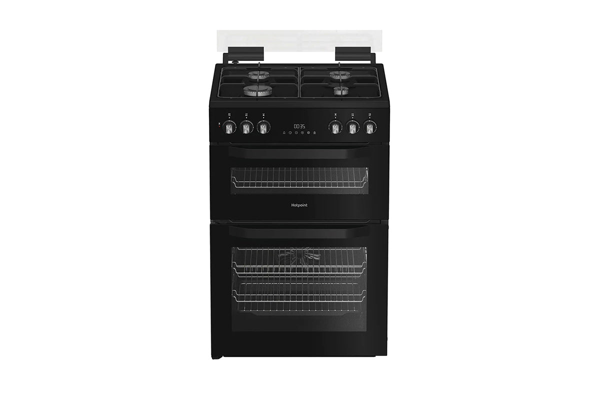 Hotpoint 60cm Freestanding Double Oven Dual Fuel Cooker with Glass Lid | HDD6GDC2B1 | Black