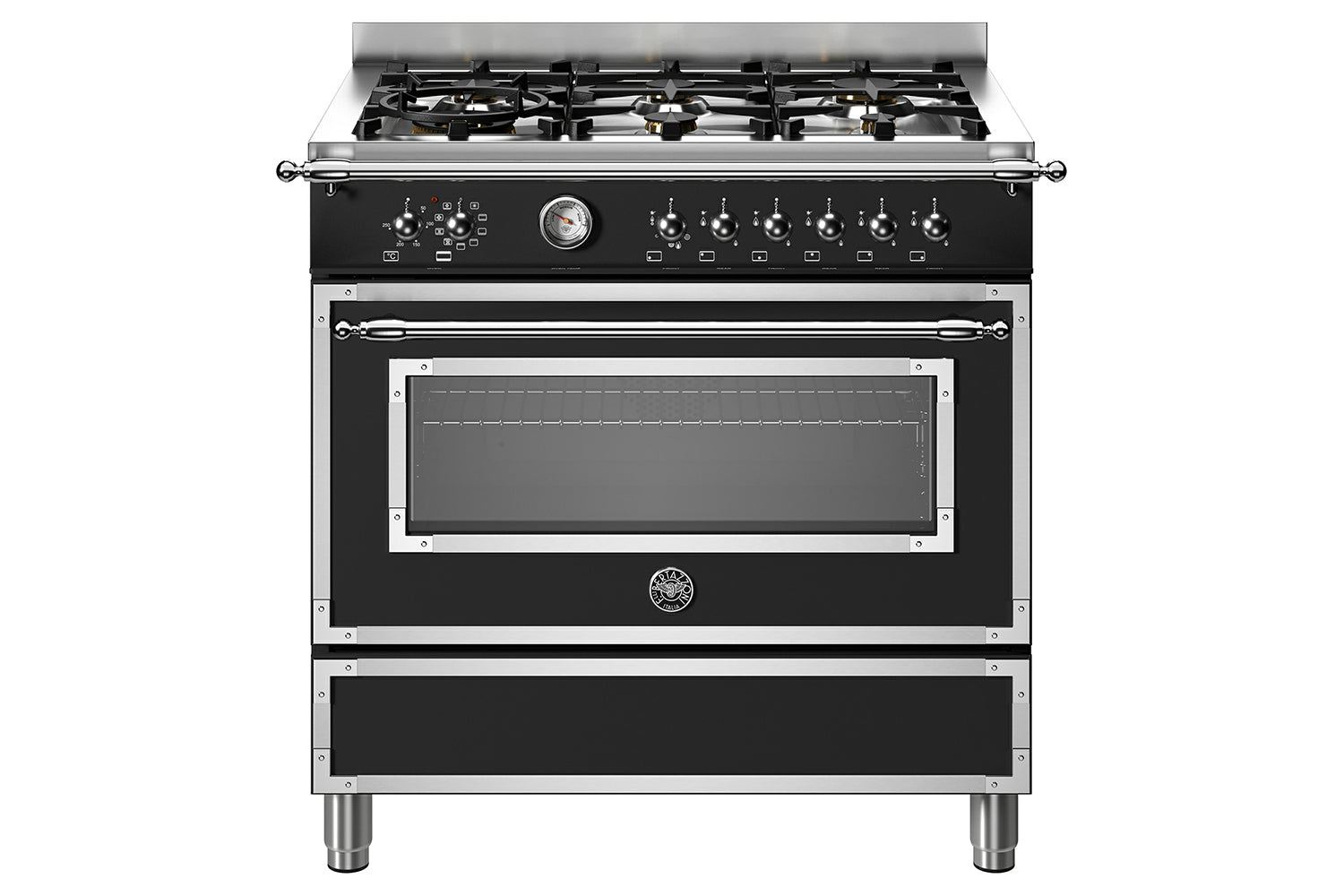 Bertazzoni 90cm Heritage Series Freestanding Dual Fuel Range Cooker | HER96L1ENET | Nero Matt