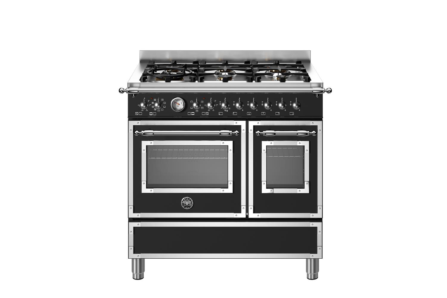 Bertazzoni 90cm Heritage Series Freestanding Dual Fuel Range Cooker | HER96L2ENET | Nero Matt