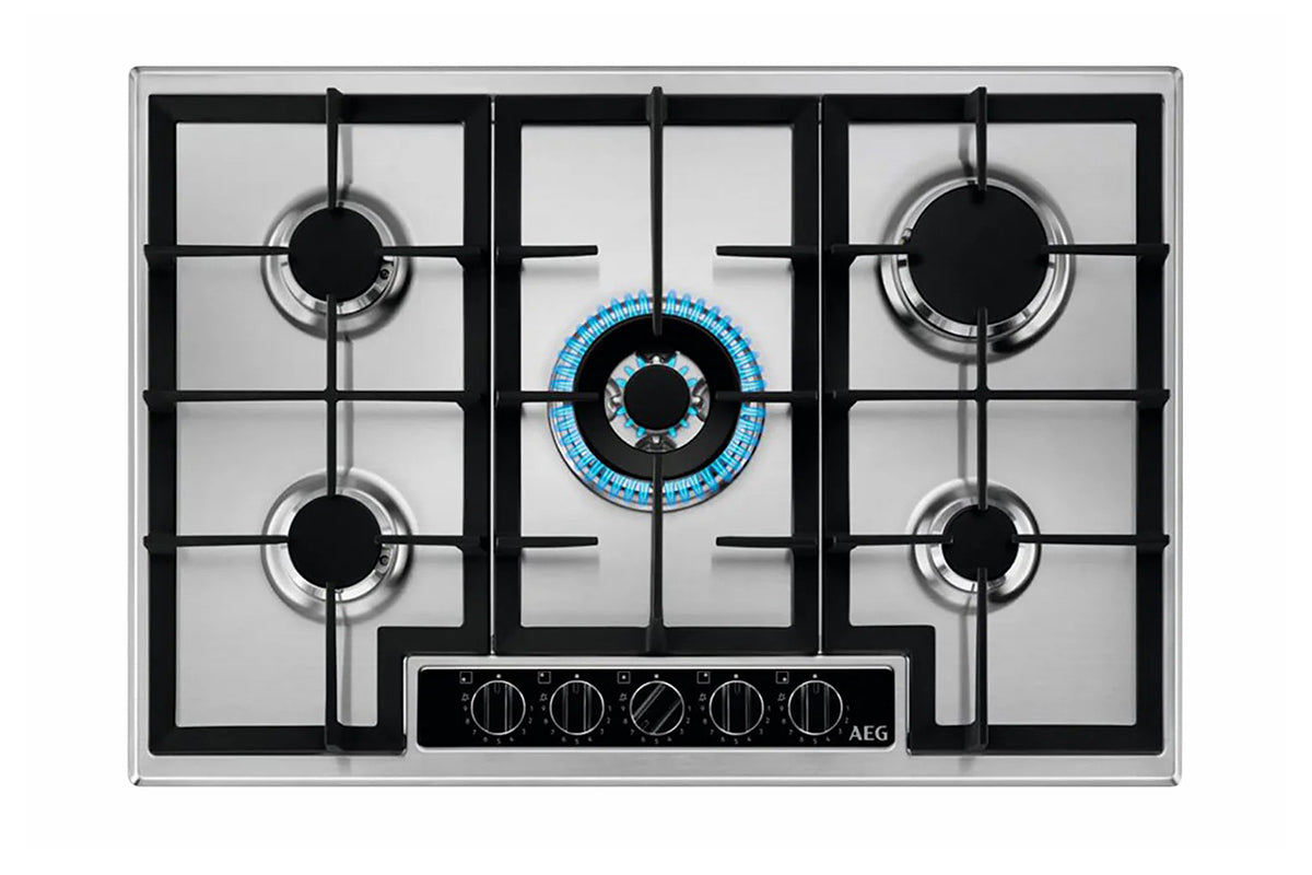AEG 75cm 6000  Slim line 5 Burner Gas Hob | HGB75420YM | Stainless Steel