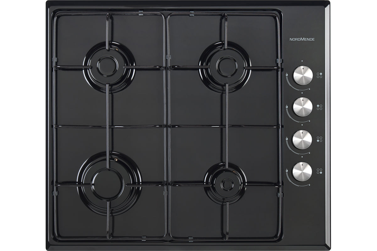 NordMende 60cm 4 Burner Gas Hob | HGE603BL | Black